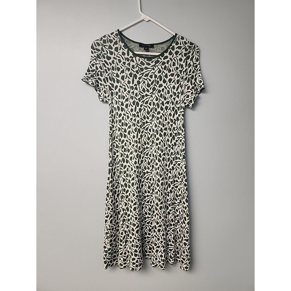 Ann Taylor Womens Dress Sz‎ XS Floral Green White Cap Sleeve A Line Knit